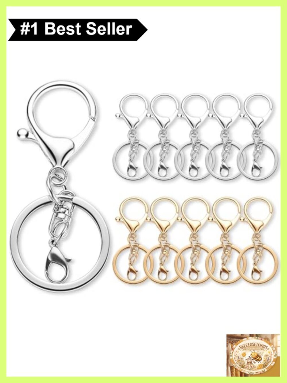 Lobster Claw Clasps Key Rings 10 Pack Zinc Alloy Keychain Making Kit
